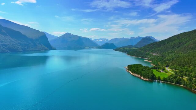 Romsdalsfjorden Aerial Fjord Landscape Near Andalsnes Norway