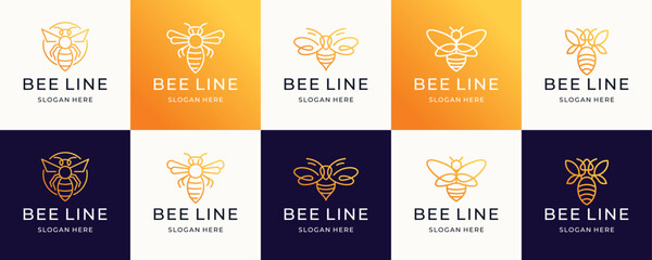 Naklejka premium collection of bee line logo.premium honey bee logo with line concept design inspiration.