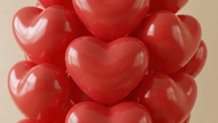 Cluster of red heart balloons on soft background