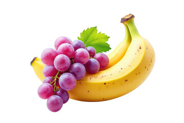 Fresh banana and grapes isolated on transparent background