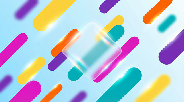 A colorful abstract background with a glowing white rectangle surrounded by multicolored rounded lines on a light blue gradient - Powered by Adobe