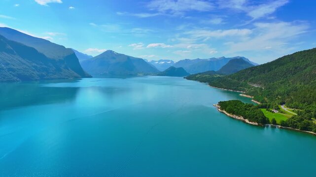 Romsdalsfjorden Aerial Fjord Landscape Near Andalsnes Norway