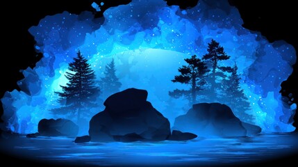 pixel art of a forest, silhouette of trees, green color palette