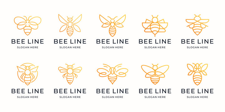 premium honey bee logos set. creative bee with line style concept design.