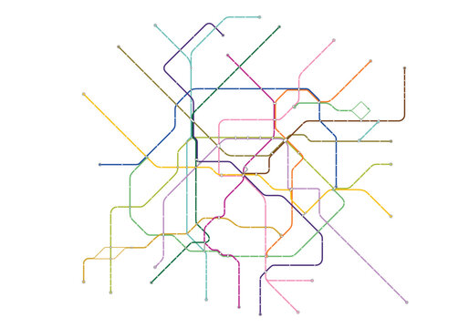 Paris metro line map with all the lines and without the name of stations.	