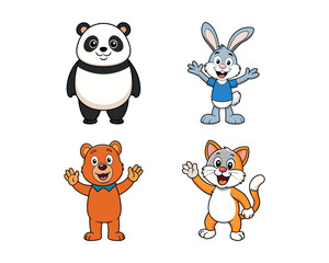 Obraz premium cute panda, happy bunny, bear, happy cat waving cartoon vector illustration design Colorful Set collection