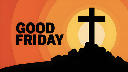 Good friday silhouette with cross and sunset