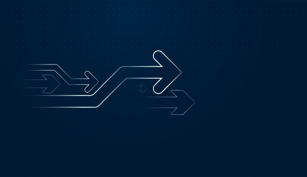 Set of Digital arrows for business investment graph arrow growth up on isolated on blue dark background. vector illustration. Flowing arrow paths showing clear direction