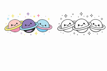 Cute kawaii planet characters in solar system space collection © Md. Alamin Mia