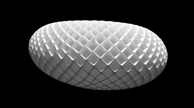 Abstract 3D White Geometric Sphere with Diamond Pattern Texture Rotating on Black Background for Modern Tech Design