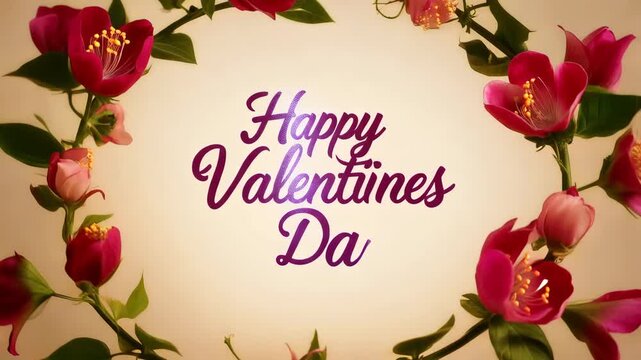 Floral vines growing to frame Happy valentines day