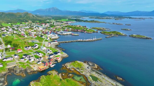 Bud Hustadvika skyline Aerial Coastal Village Harbor Romsdal Norway