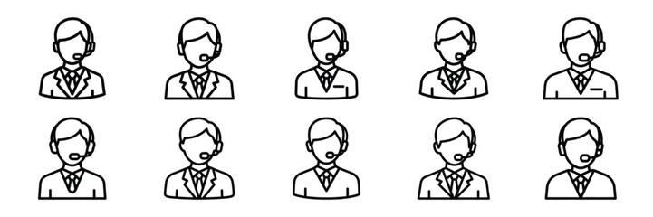 set of vector technical support agent icon. Customer service editable line icons set.