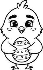 Fototapeta premium Easter sunday joy cute cartoon chicken holding easter eggs on easter sunday morning