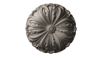 Elegant circular plaster rosette for ceiling decoration, featuring detailed classical ornamental relief design, perfect for architectural projects