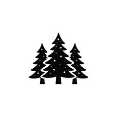 Fototapeta premium Winter pine forest black and white vector landscape with snow covered fir trees minimal silhouette illustration