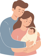 Happy Young Couple Holding Newborn Baby