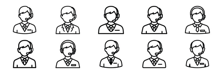 set of vector customer support team icon. Customer service editable line icons set.