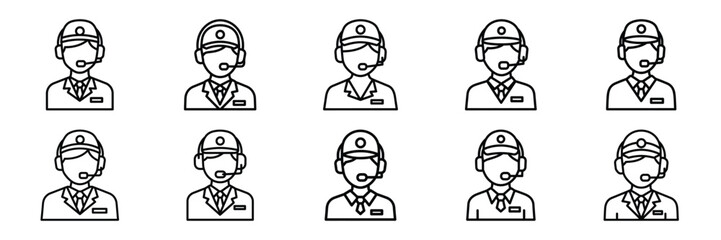Fototapeta premium set of vector service desk operator icon. Customer service editable line icons set.