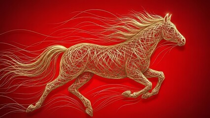 Dynamic illustration of a galloping horse with flowing mane and visible skeletal structure, showcasing elegance and power