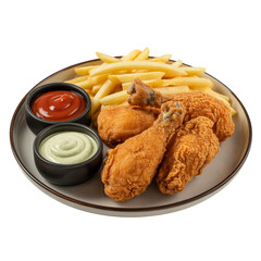Crispy Fried Chicken Platter with French Fries and Dipping Sauces