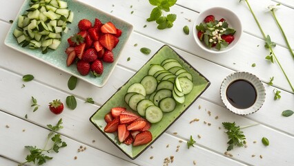 Fresh fruit and vegetable platter with dressing