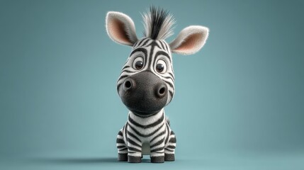 Fototapeta premium Cute cartoon zebra with big eyes on blue background.
