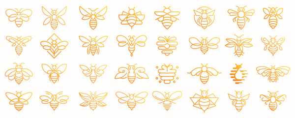 mega set of bee honey icon collection. geometry line bee honey design vector for design elements.