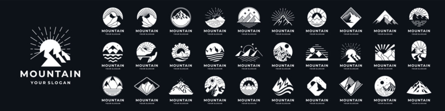 Set of abstract mountain logo design template inspiration. black and white design vector illustration.