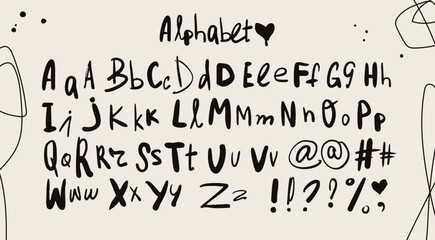 Doodle, ink, paint stroke, grunge, messy unique style Font. Cool elegant, modern Alphabet. Hand drawn Vector illustration. Every letter is isolated. Typography, lettering, calligraphy concept © Dariia
