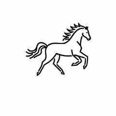 A minimalist black line art illustration of a running horse