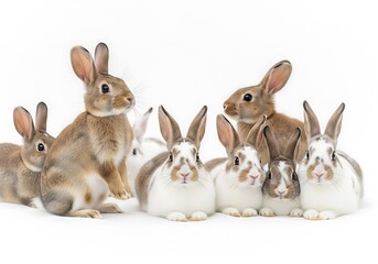 Obraz premium Cute and cuddly baby rabbits gathering together on a bright white background.