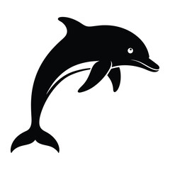 Obraz premium Dolphin silhouette vector icon for marine mammal conservation branding and ocean themed graphic design featuring a solid black shape of a jumping aquatic animal