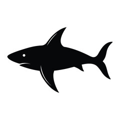 Obraz premium Shark silhouette vector icon for ocean predator branding and beach safety signage featuring a simple solid black shape of an aquatic marine animal