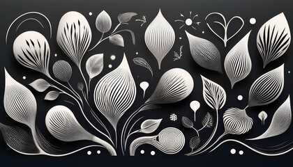 minimalist stylized black and white graphic symbols representing abstract organic forms and natural growth for diverse design projects