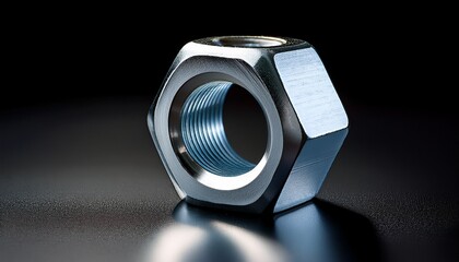 hex nut metal durable concept close up of a metallic nut on a dark surface showcasing its detailed texture and threading