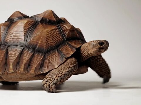 Tortoise moving a little on white background