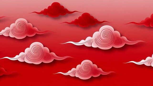 Modern abstract Chinese New Year background inspired by traditional auspicious cloud patterns. Clean red design with elegant motion, suitable for branding and cultural festive projects.