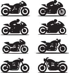 Naklejka premium black silhouettes of motorcycles and riders on white background