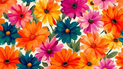 Fototapeta premium Colorful floral seamless pattern on a white background, cheerful flower design.