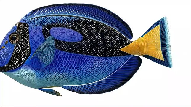 A blue tang fish swims alone, illustration art, vibrant colors, high detail, aquatic life