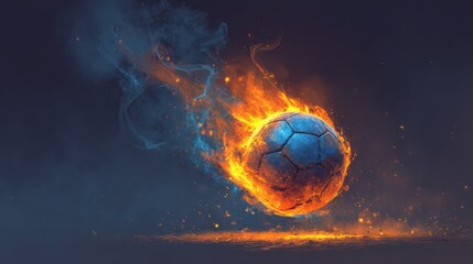 Fototapeta premium Fiery soccer ball in dynamic flames: bold digital illustration with dramatic lighting