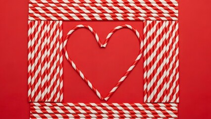 Obraz premium Candy canes forming a heart shape on red background