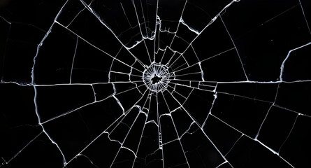 Obraz premium broken, glass, shattered, spiderweb, web, cracks, cracked, smash, splinter, shards, fragments, sharp, fracture, impact, damage, destruction, texture, background, abstract, dramatic, danger, hazard, ed