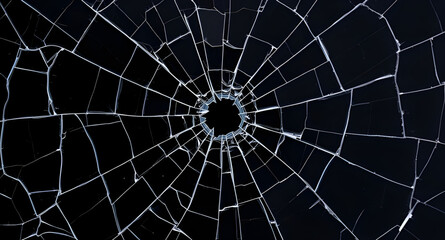 Obraz premium broken, glass, shattered, spiderweb, web, cracks, cracked, smash, splinter, shards, fragments, sharp, fracture, impact, damage, destruction, texture, background, abstract, dramatic, danger, hazard, ed