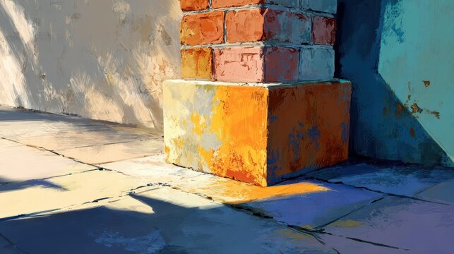 Foundational Color: A Bright Cornerstone Anchoring a Neutral Brick Facade