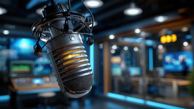 Professional studio microphone in a modern broadcasting setup