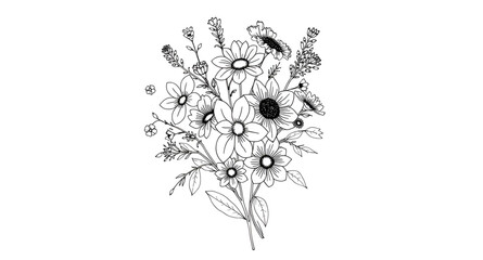 wildflowers, bouquet, floral, flowers, lineart, outline, sketch, handdrawn, botanical, botany, plant, nature, meadow, garden, bloom, blossom, petals, stems, leaves, organic, natural, rustic, romantic,