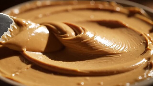 Creamy peanut butter in a jar with a knife for sandwich preparation