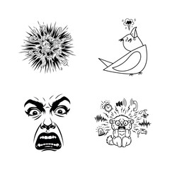 An image showcasing a variety of intense emotional expressions including anger, shock, and frustration through illustrations.